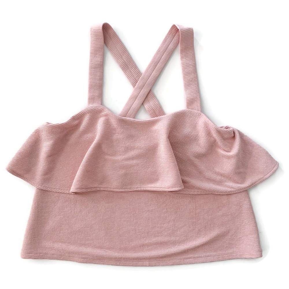 Madewell Crop Ruffle Wide Strap Faux Corduroy Top